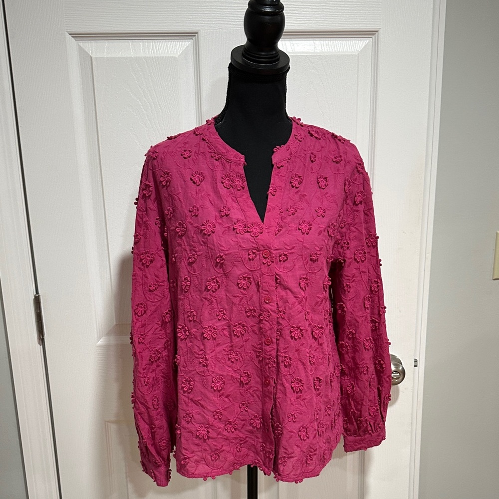 Soft Surroundings Fuchsia Berry Textured Blouse 100% cotton new without tags